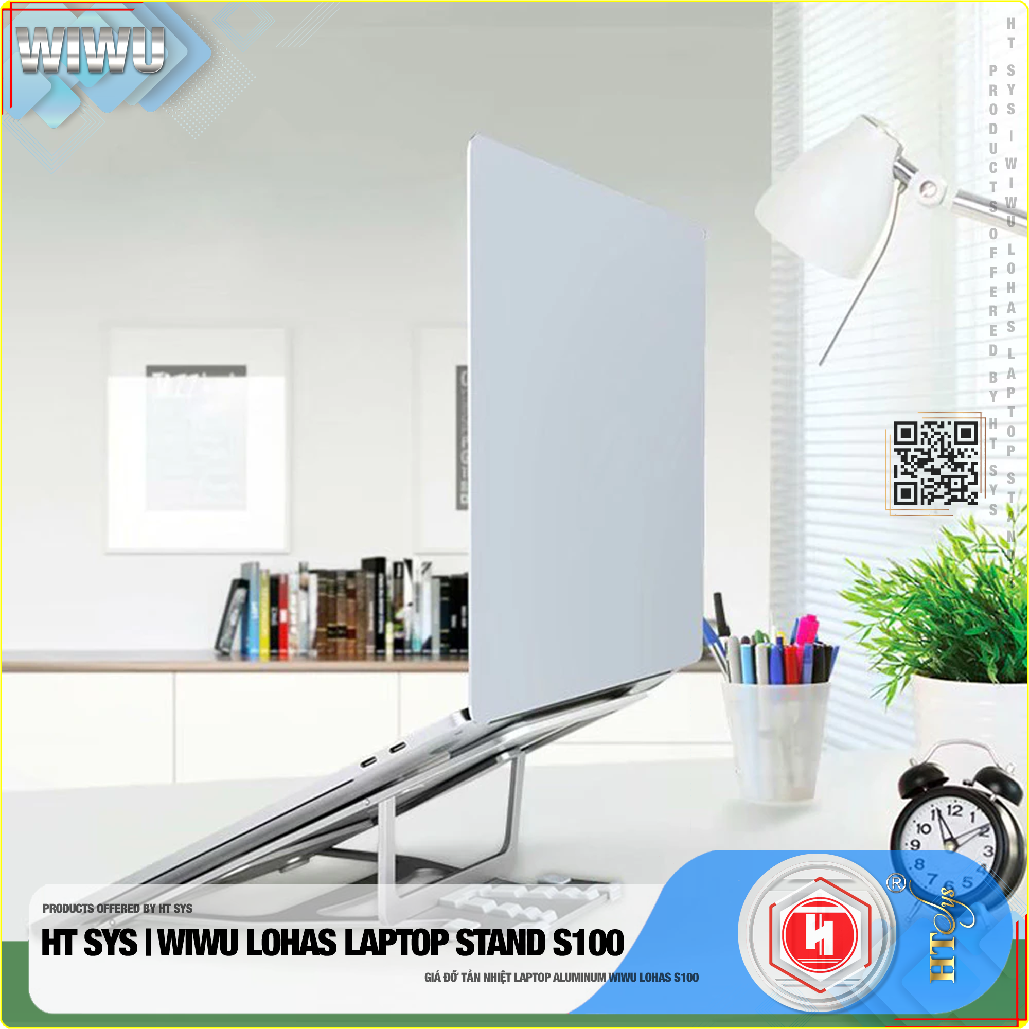 Giá đỡ laptop gấp gọn HT SYS wiwu LOHAS laptop STAND s100 - Hợp kim nhôm cao cấp - Đế tản nhiệt laptop, macbook, máy tính xách tay - 05 Chế độ điều chỉnh góc độ - Phù hợp cho máy 11-17.3 inch -  [Hàng Nhập Khẩu]