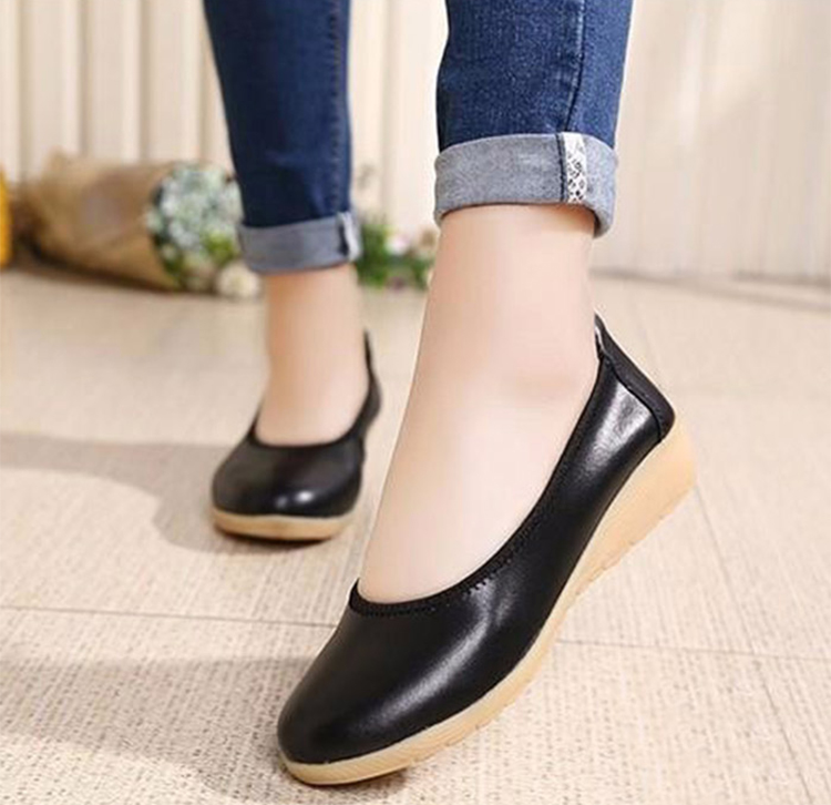 Giày Thấp Gót Da Thật Amy - Đen