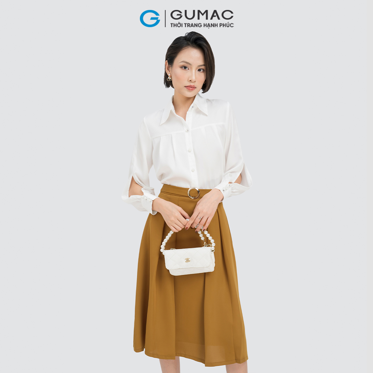Áo sơ mi nữ tay dài xếp ly thanh lịch thời thượng GUMAC AD04018