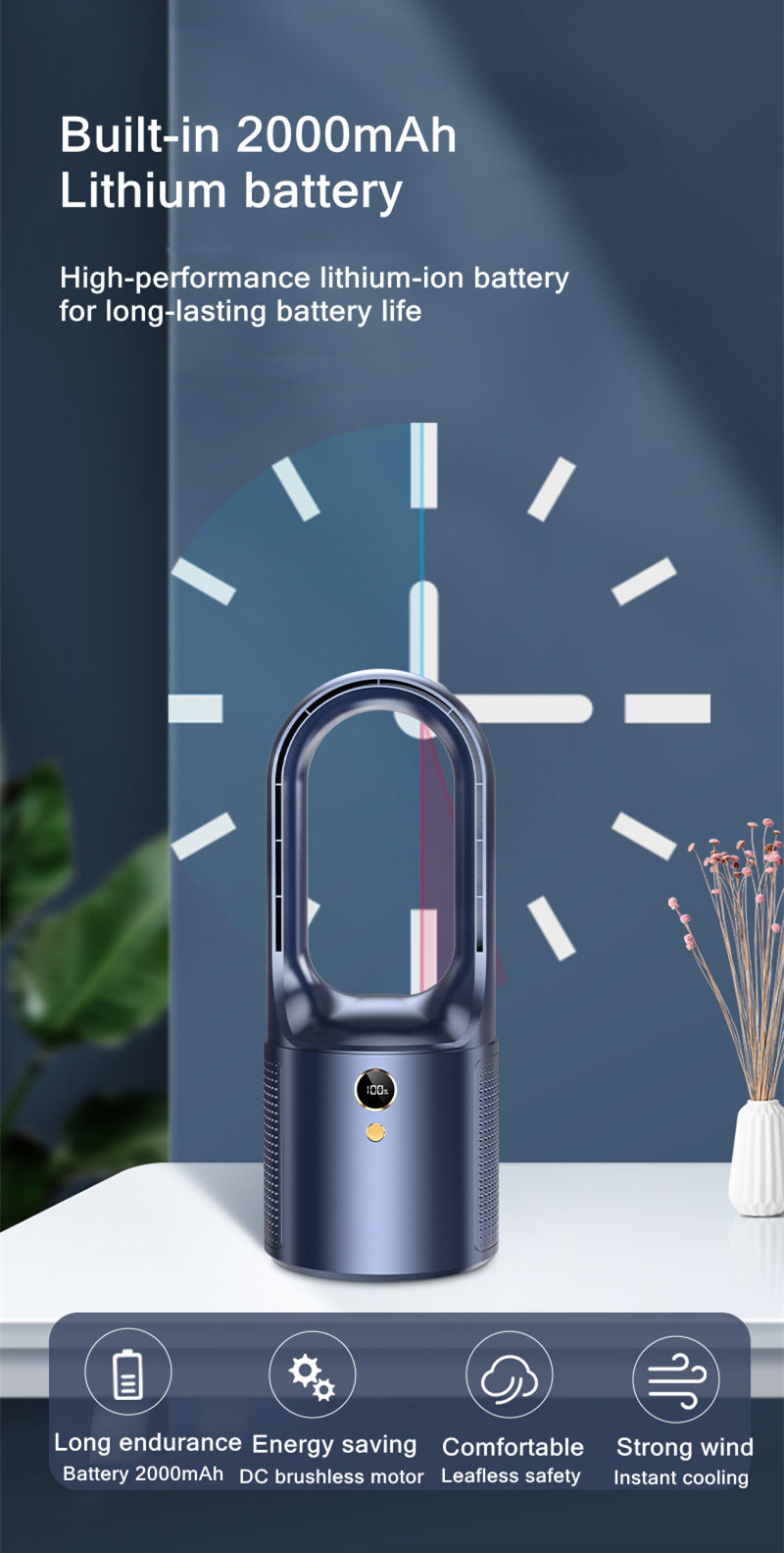 Quạt Không Cánh Mới Quạt Làm Mát Cánh Quạt Không Quạt Để Bàn Màn Hình LED Quạt Làm Mát Cho Văn Phòng Quạt Không Ồn Cầm Tay Sạc Type-C