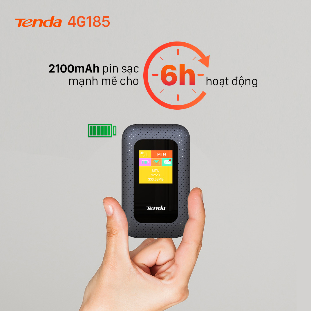 Bộ phát Wifi di động Tenda 4G LTE 4G185 - Hàng Chính Hãng