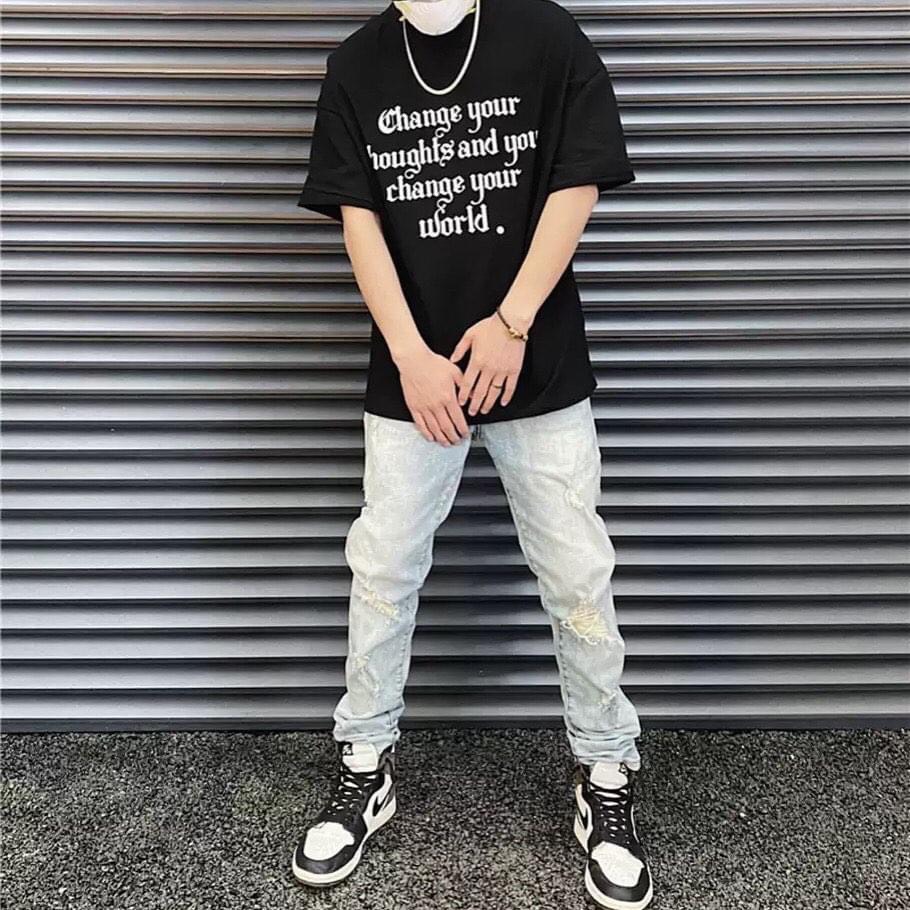 Áo Thun Nữ Tay Lỡ - Áo Phông Nam Nữ Form Rộng Freesize - Mẫu CHANGE WORDS - Vải Chất Cotton Mềm Mịn Mát Kita Unisex