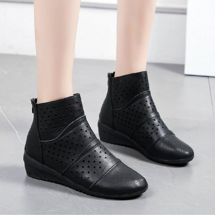 Giày bốt ống tháp tầng đục lổ thoáng hơi, giày boots nữ S073