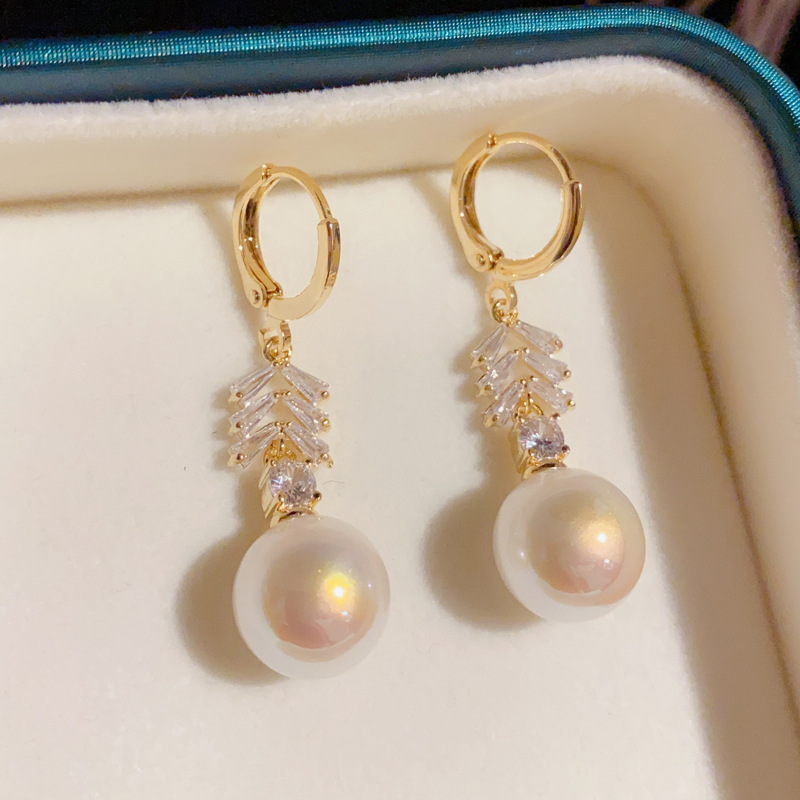 BÔNG TAI NGỌC TRAI MABE ĐÍNH ĐÁ ZIRCON MẠ VÀNG 14K