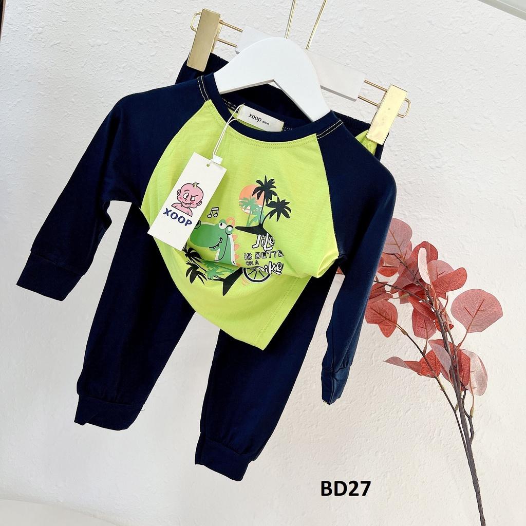 (9-25kg) Bộ dài phối tay chất thun lạnh - Bộ dài tay Xoop in họa tiết hươu gấu hổ cho bé BD27