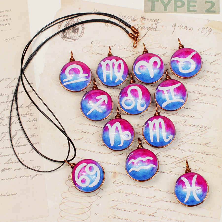 Dây chuyền 12 cung hoàng đạo Zodiac tông xanh hồng tươi sáng siêu đẹp cho nữ 06647-DC0013