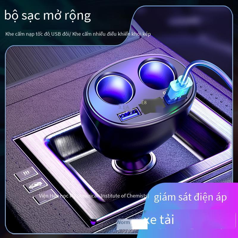 Giao hàng nhanh Bộ sạc xe hơi 360 độ xe hơi màn hình kỹ thuật số đa chức năng bật lửa chuyển đổi phích cắm kép USB sạc xe hơi điện thoại di động sạc nhanh