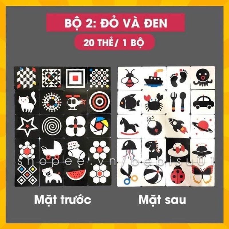 Set 4 bộ - 80 thẻ Flash Card Kích thích thị giác cho bé từ 0-36 tháng loại to