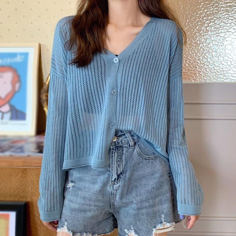 Áo Khoác Cardigan Dài Tay Cổ Chữ V Phối Nút Xinh Xắn Dành Cho Nữ