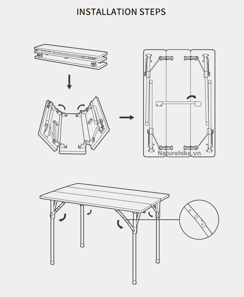 Bàn dã ngoại gấp gọn NH22JU020 sợi thủy tinh (Ultra Light Tri-Fold Fiberglass Table)