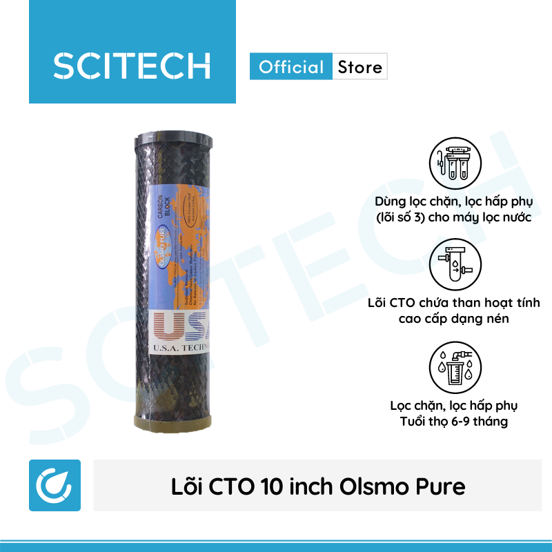 Bộ lõi lọc nước số 1,2,3 (PP-UDF-CTO) 10 inch Olsmo Pure by Scitech dùng trong máy lọc nước RO, bộ lọc thô - Hàng chính hãng