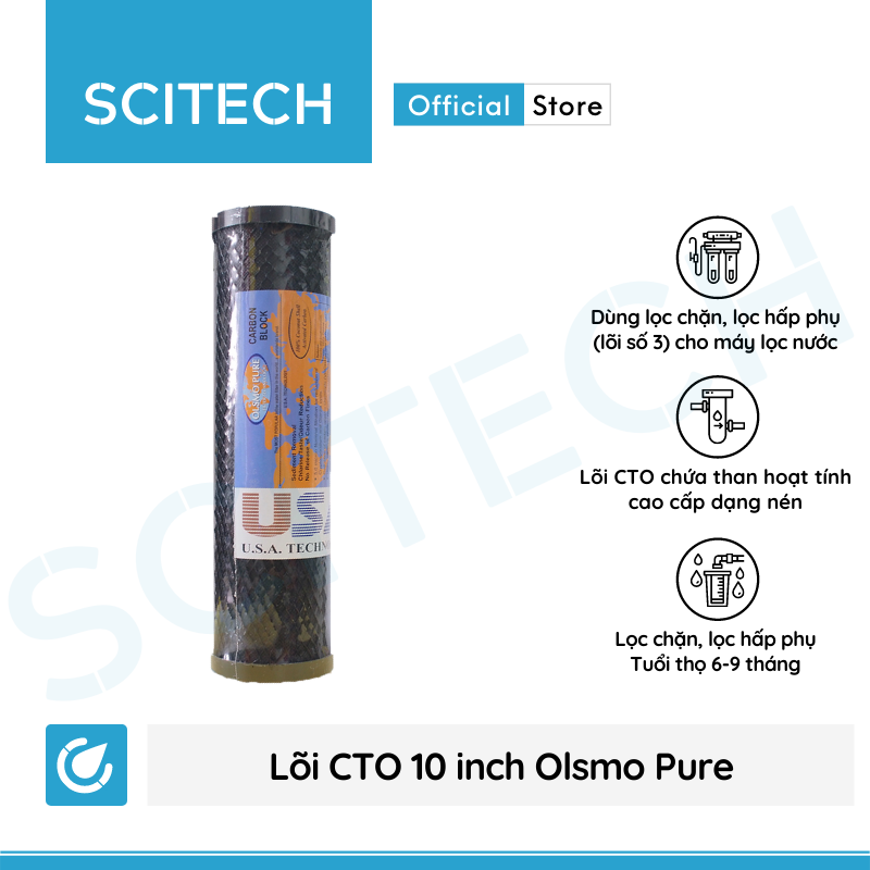 Bộ lõi số 1,2,3 Olsmo Pure 10 inch by Scitech - Dùng cho máy lọc nước RO, bộ lọc thô - Hàng chính hãng