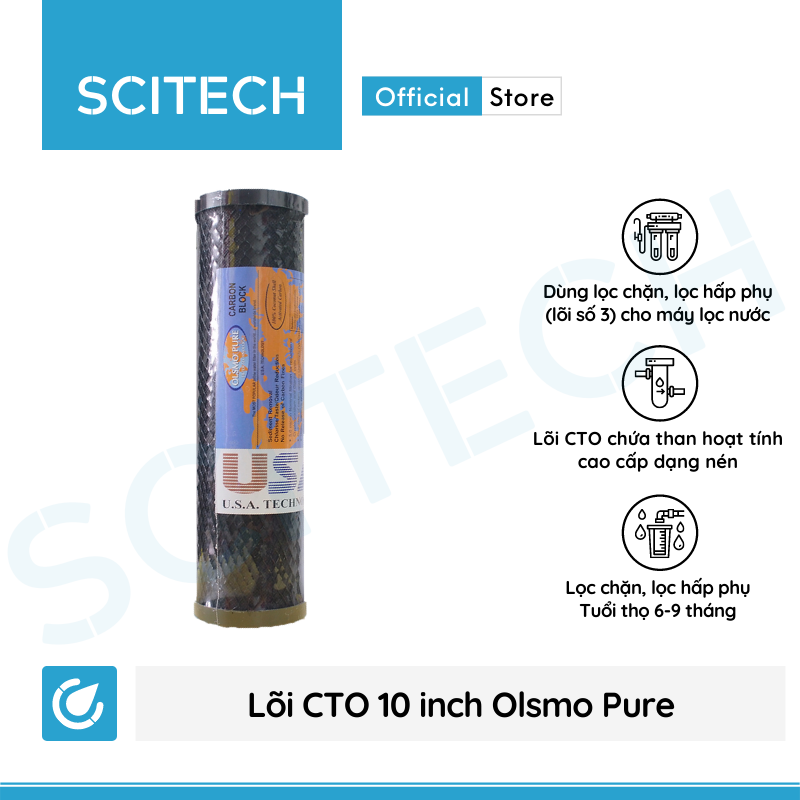 Lõi CTO 10 inch Olsmo Pure by Scitech - Lõi số 3 máy lọc nước RO, bộ lọc thô - Hàng chính hãng