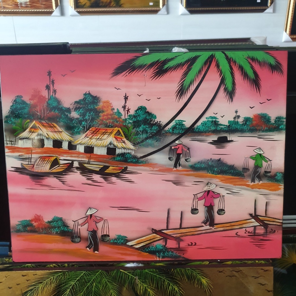 Tranh sơn mài - ĐỒNG QUÊ VIỆT NAM -Hàng xuất khẩu size 30x40 cm