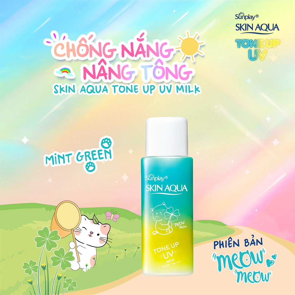 Sữa chống nắng nâng tông dành cho da dầu/hỗn hợp Sunplay Skin Aqua Tone Up UV Milk (Mint Green) (dành cho da sáng, có khuyết điểm đỏ) (50g)