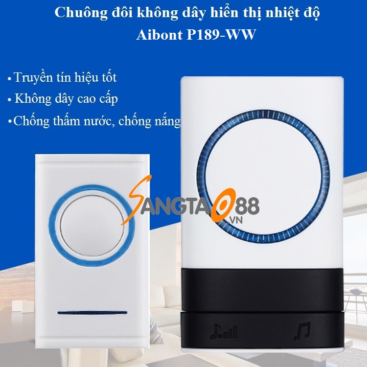 Chuông Đôi Không Dây Hiển Thị Nhiệt Độ Aibont P189-WW ( 2 Chuông - 1 nút bấm )