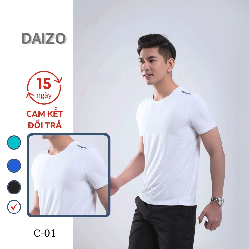 Áo thun nam DAZIO trắng cotton mát lạnh, áo T-shirt form SlimFit C-01