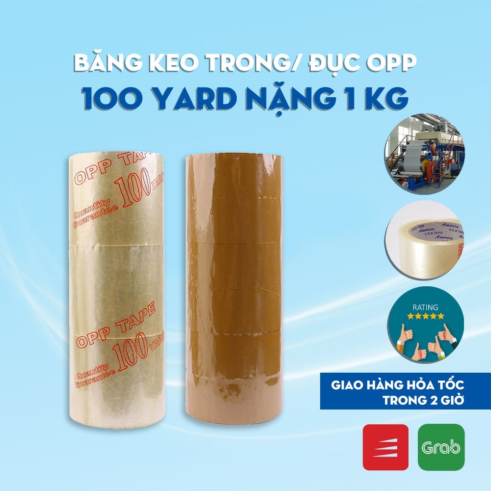 Băng Keo Trong, Đục 100 Yard 1 Cây 6 Cuộn Nặng 1Kg Đóng hàng