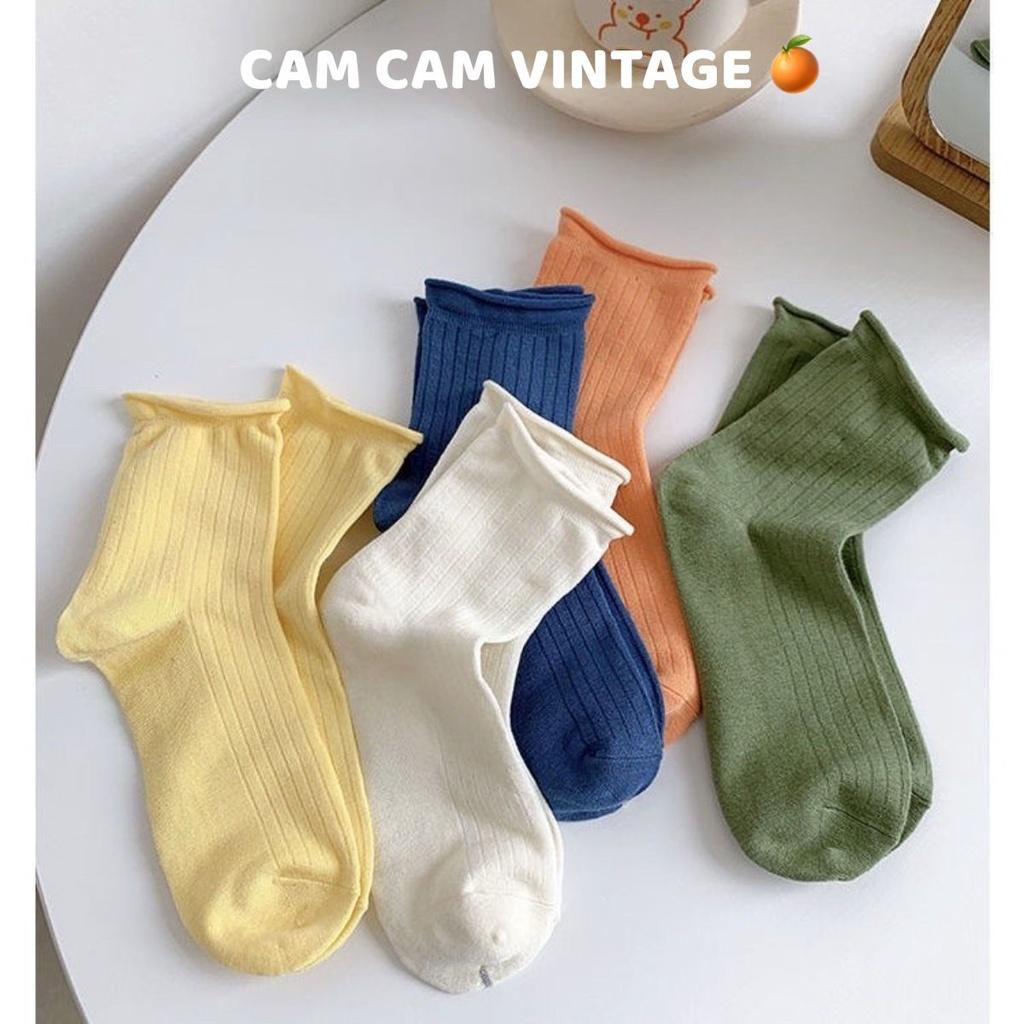 SET TẤT CAO CỔ NAM VỚ CAO CỔ NỮ TẤT VỚ VINTAGE CỔ NHÚN THẺ THAO GÂN - CAM CAM VINTAGE