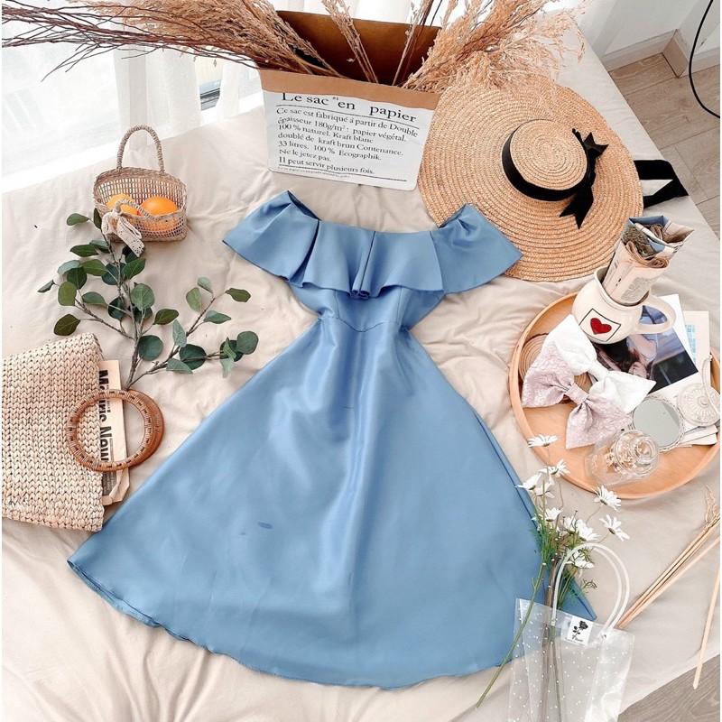 Đầm dự tiệc bẹt vai bèo tafta 3 màu