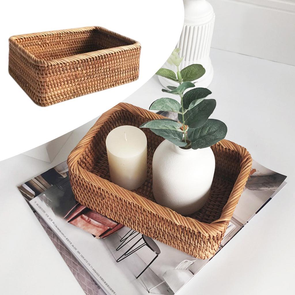 Handwoven Bread Basket Wicker Storage Tray Tea Drinks Home Decor