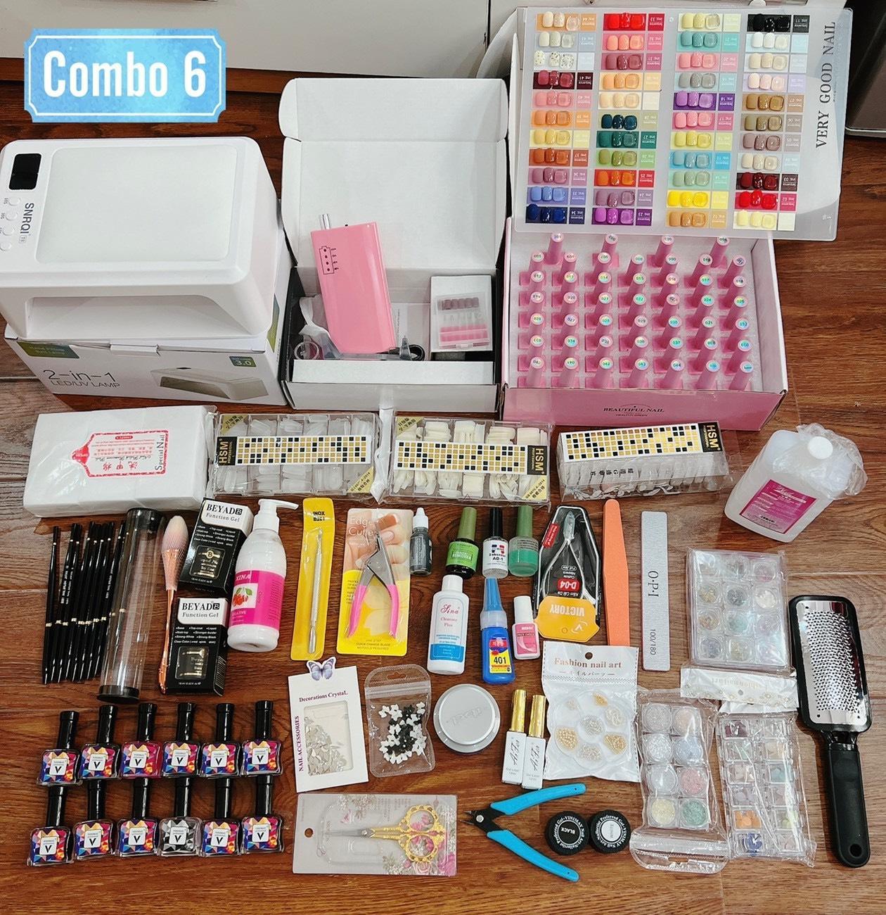 Combo Phụ Kiện Nail Cao Cấp Số 6 - Bộ Phụ Kiện Làm Nail Đầy Đủ Máy Hơ T8, Máy Mài Us801, Sơn Very Good Nail Phương Miu