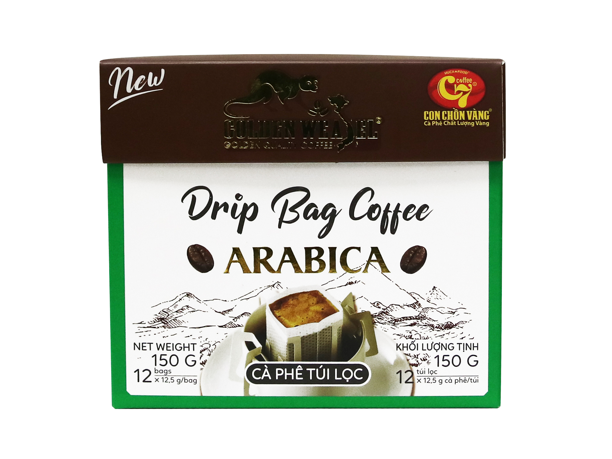 Cà Phê Túi Lọc Arabica Nguyên Chất 100% Con Chồn Vàng Hộp 150Gr - Huca Food
