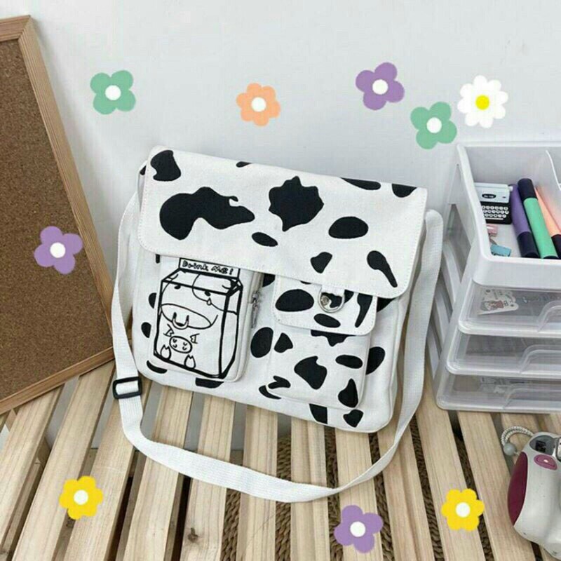 Túi vải canvas in bò sữa kenn fasshion