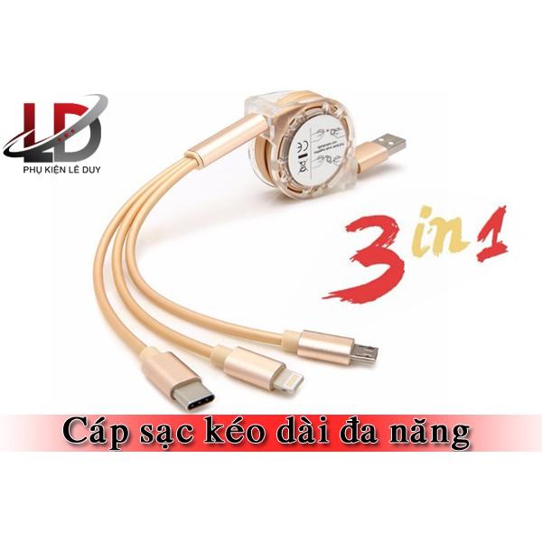 Sạc Đa Năng 3 Đầu Dây Rút siêu tiện lợi