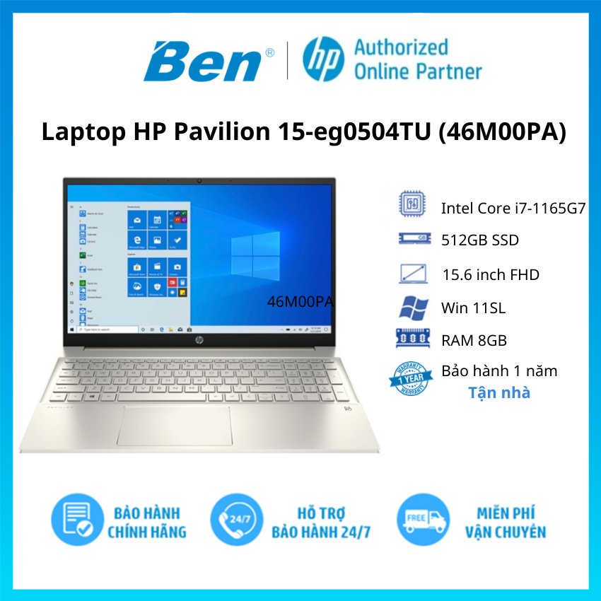 Laptop HP Pavilion 15-eg0504TU i7-1165G7 | 8GB RAM | 512GB SSD | 15.6 FHD | VÀNG | WIN 11 - Hàng chính hãng