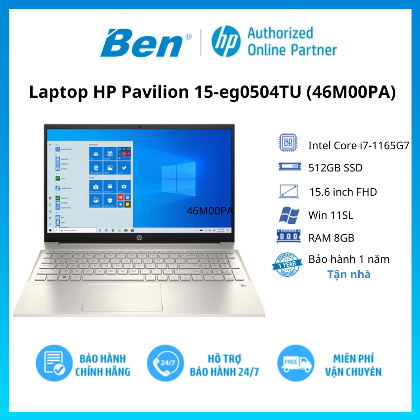 Laptop HP Pavilion 15-eg0504TU (46M00PA) i7-1165G7 | 8GB RAM | 512GB SSD | 15.6 FHD | VÀNG | WIN 11 - Hàng chính hãng