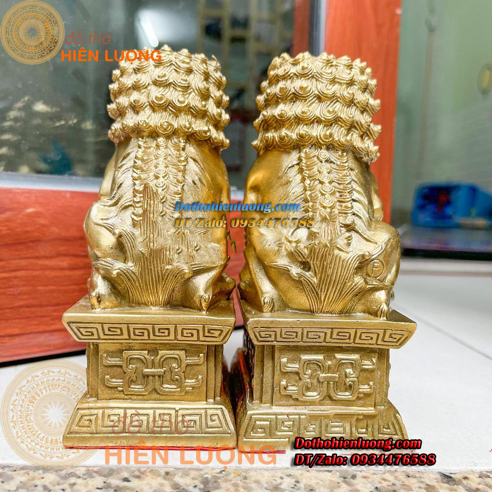Đôi Nghê Ngồi Bệ Bằng Đồng Vàng Nguyên Chất Cao 15cm, Nặng 1kg Đẹp Tinh Xảo