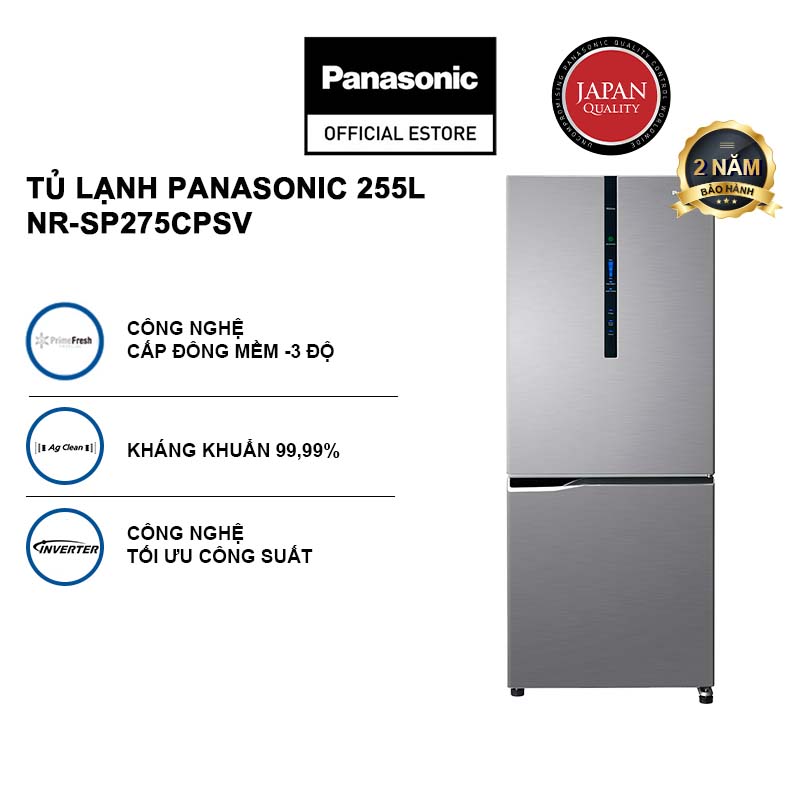 Tủ Lạnh Kháng Khuẩn Panasonic 251L NR-SP275CPSV - Cấp Đông Mềm - Siêu Tiết Kiệm - Ngăn Đá Dưới - Hàng chính hãng