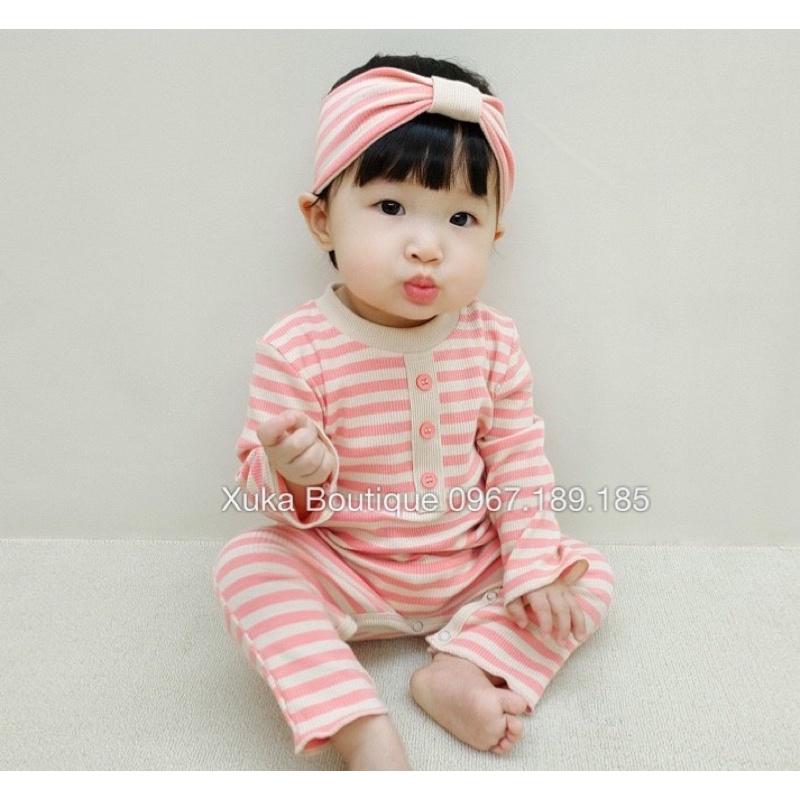 Bodysuit Dài Tay Kèm Mũ/Tuban Kẻ Ngang Cao Cấp Cho Bé 0-2 Tuổi Style Hàn Quốc, Body Sơ Sinh Cotton, Chất Thực Sự Cực Đẹp