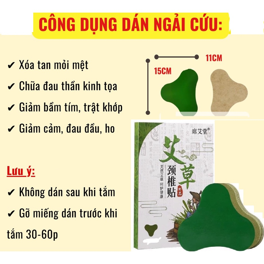 Hộp 12 Miếng Dán Ngải Cứu Vai Gáy Giảm Đau Cổ Vai Gáy, Thải Độc - Miếng Dán Vai Gáy Đông Y Thảo Dược Giảm Đau Lưng, Thoái Hóa Cột Sống - Hộp 12 Miếng Dán Tiện Lợi