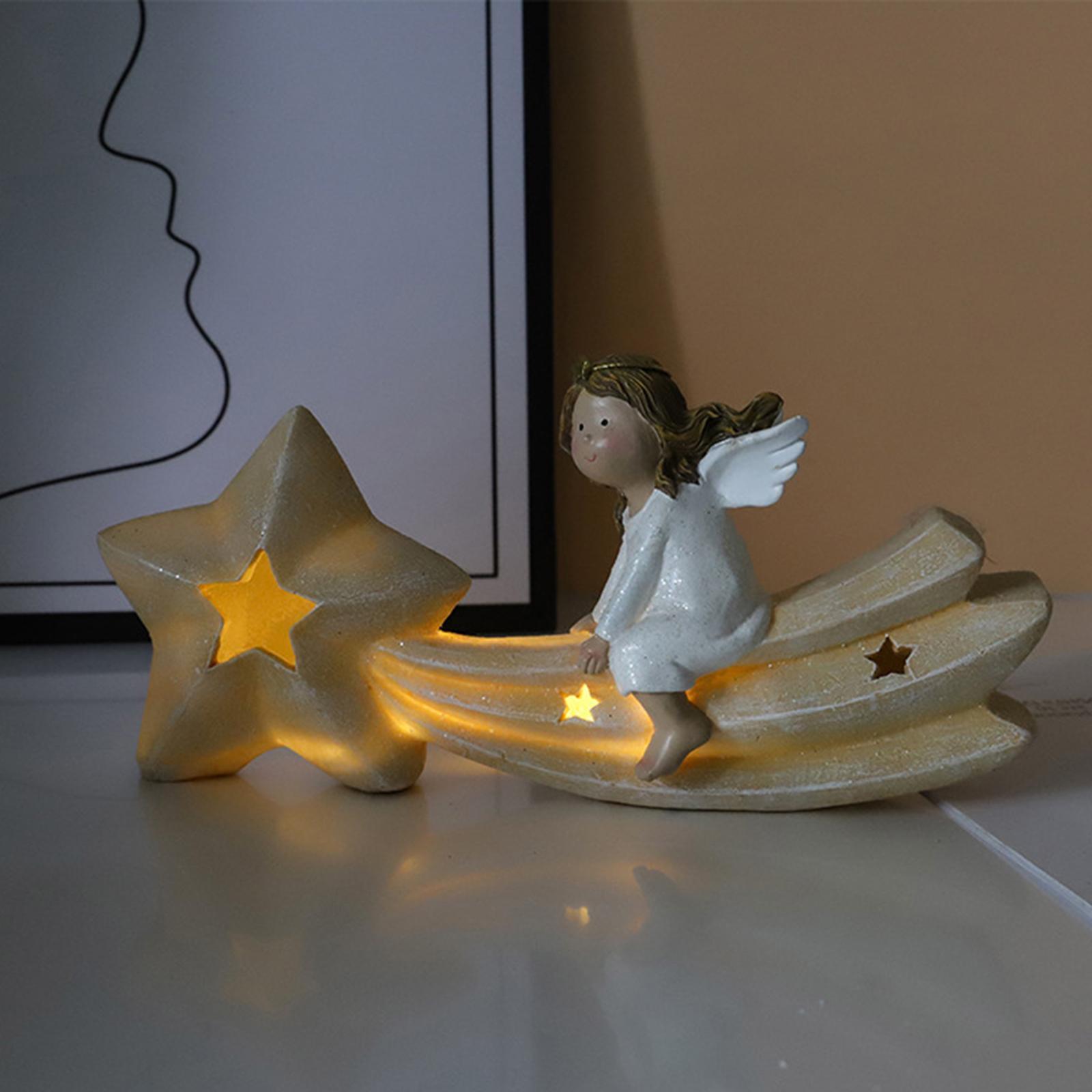 Polyresin Angel Figurine with LED Light Desk Decoration for Home Party Decor