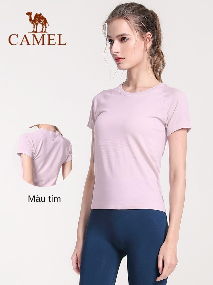 Quần áo yoga CAMEL Nữ tay ngắn mùa hè mỏng thoáng khí tập thể dục Mặc hàng đầu liền mạch Áo thun thể thao mỏng phù hợp nửa tay