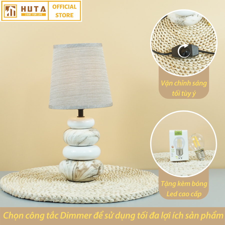 Đèn Ngủ Để Bàn HUTA S12 Đá Gốm Sứ Xếp Cân Bằng Độc Đáo, Decor Trang Trí Phòng Ngủ, Spa, Đọc Sách Đầu Giường Thư Giãn, Điều Chỉnh Độ Sáng, Bóng Led Sáng Vàng Tiết Kiệm Điện