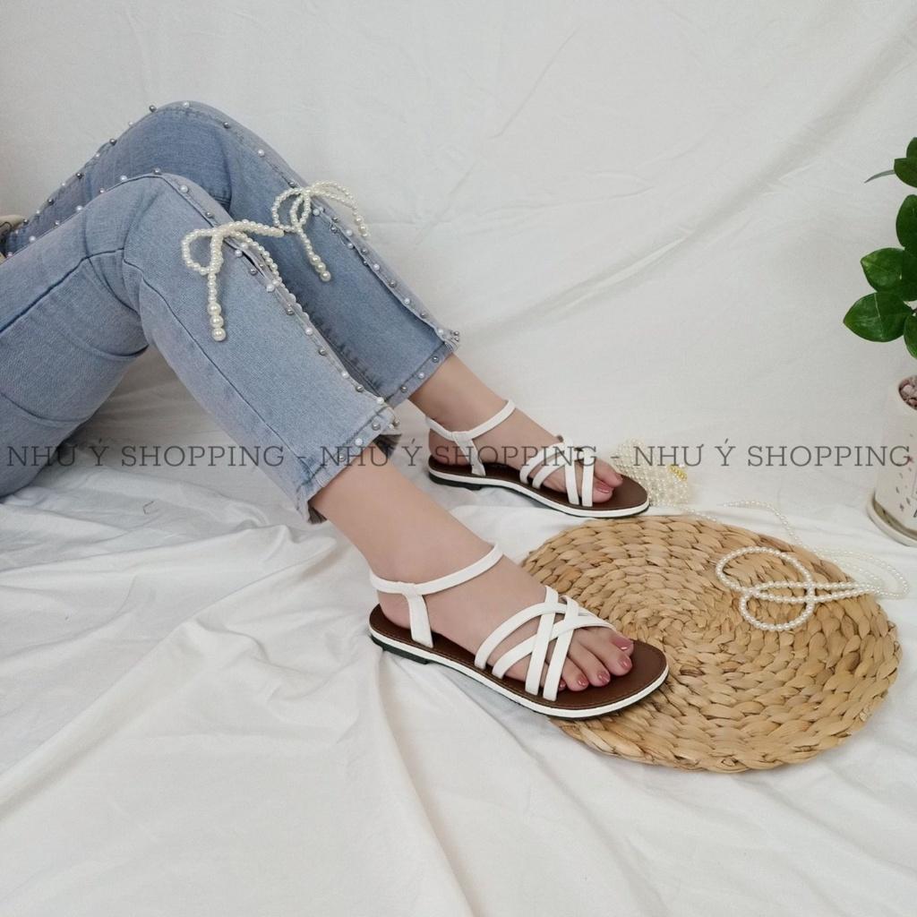 Giày sandal nữ đi học, đi chơi 4 dây chéo cách điệu xinh xắn Hình Thật- tb4cheo