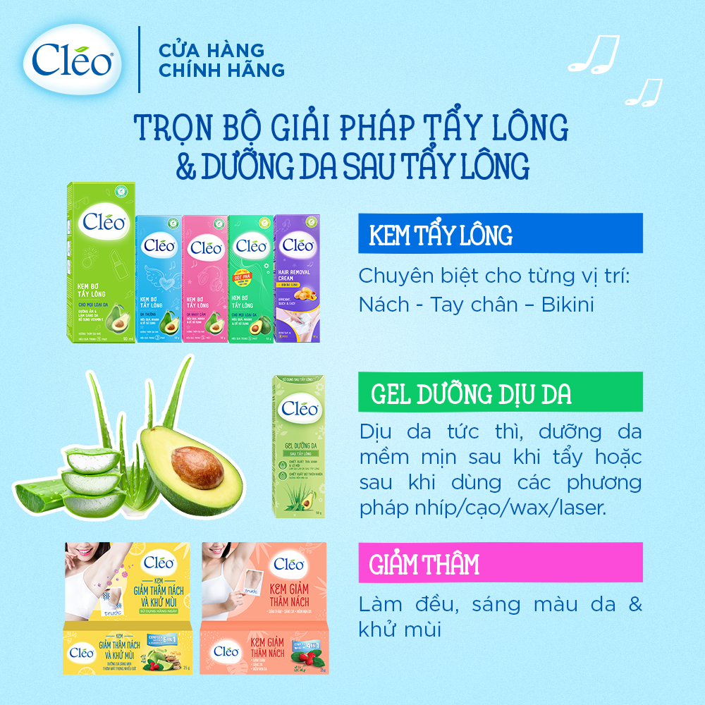 Kem Bơ Tẩy Lông Cléo 50g Hương Thơm Dễ Chịu Công Thức Đột Phá cho Mọi Loại Da kể cả Da Nhạy Cảm