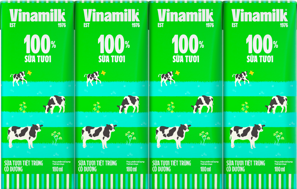 COMBO 6 LỐC SỮA TƯƠI TIỆT TRÙNG VINAMILK 100% CÓ ĐƯỜNG - LỐC 4 HỘP X 180ML