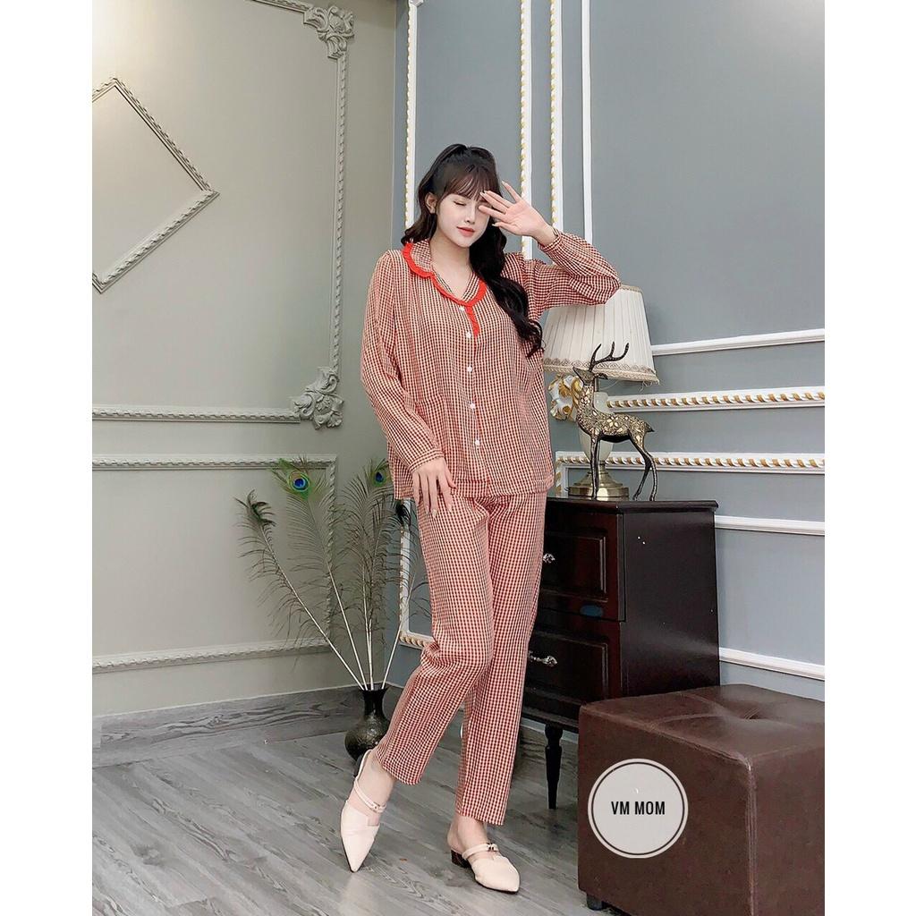 Bộ đồ bầu mặc bầu và sau sinh dài tay thu đông thiết kế khóa ngực cho con ti siêu xinh siêu tiện lợi VM Mom