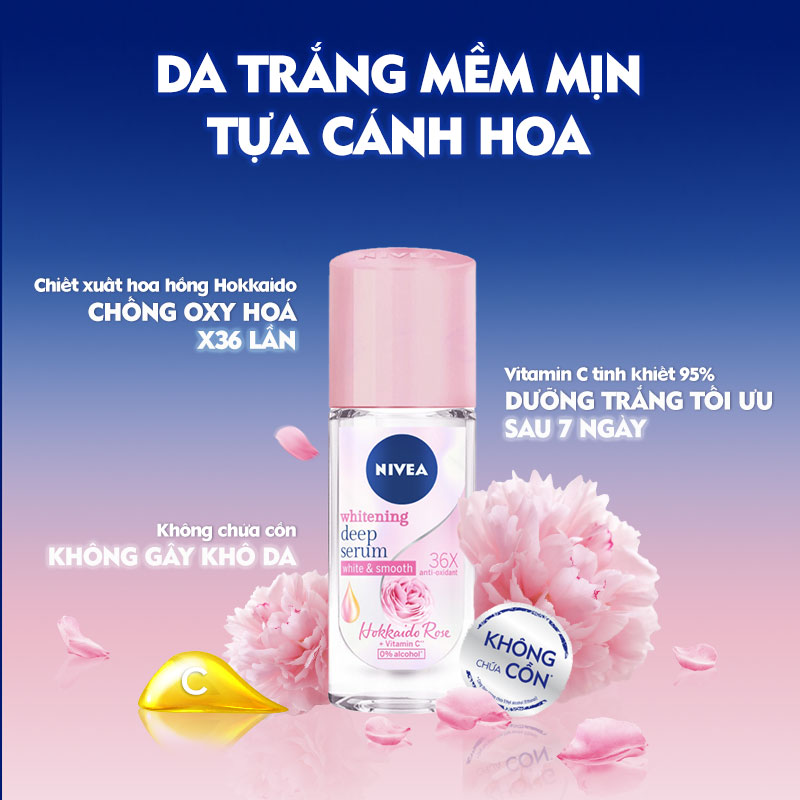 Combo 2 Lăn Ngăn Mùi NIVEA Serum Trắng Mịn Hương Hoa Hồng Hokkaido (40ml) 85301