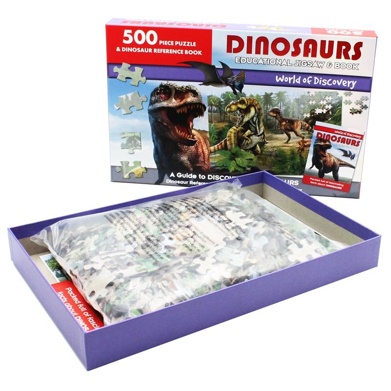 World Of Discovery - 500 Piece Puzzle &amp; Dinosaur Reference Book: Dinosaurs Educational Jigsaw &amp; Book