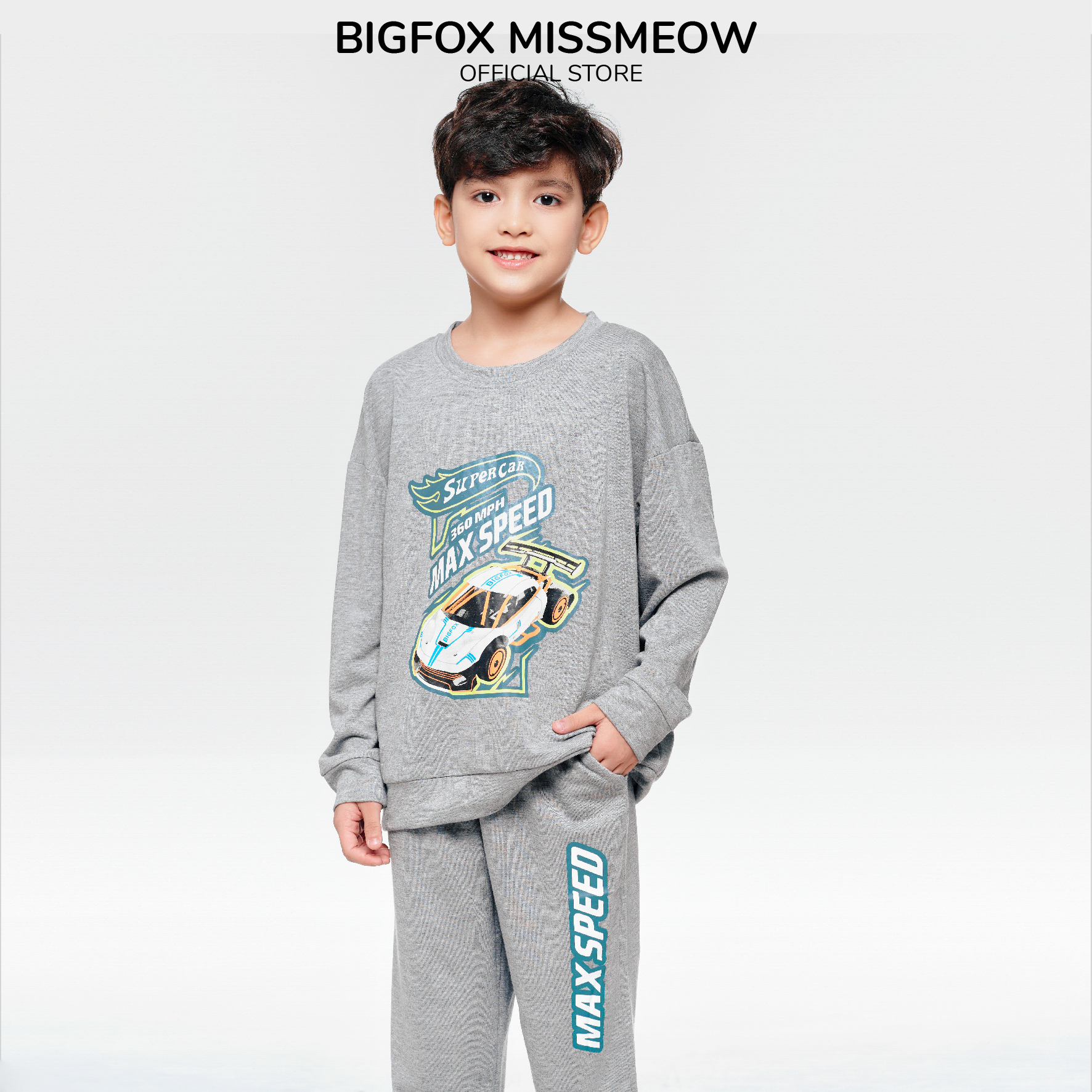 Bộ bé trai thu đông BIGFOX MISS MEOW size đại, quần áo nỉ dài tay cho trẻ em phom Hàn Quốc cỡ 3,7,11 tuổi 20kg 40kg 1967