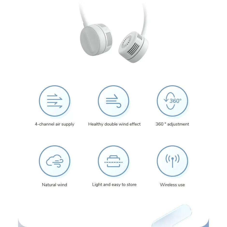 Quạt đeo cổ Jisulife FA25 4W 1800mAh không cánh | 3 Cấp độ gió | Sử dụng tới 12h - Hàng Chính Hãng