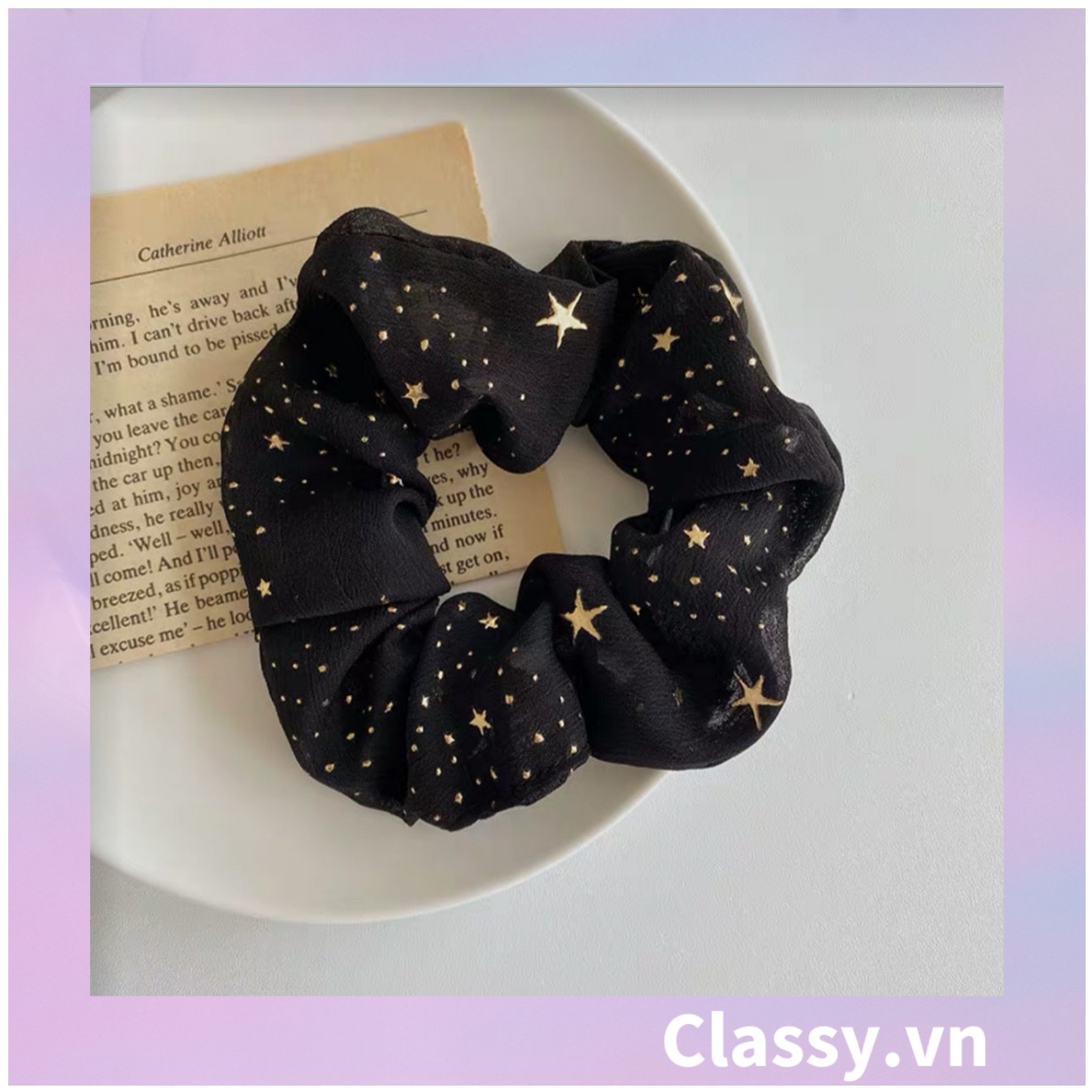 Scrunchies cột tóc, buộc tóc sợi lưới, họa tiết ánh sao, nhiều màu thanh lịch PK1023