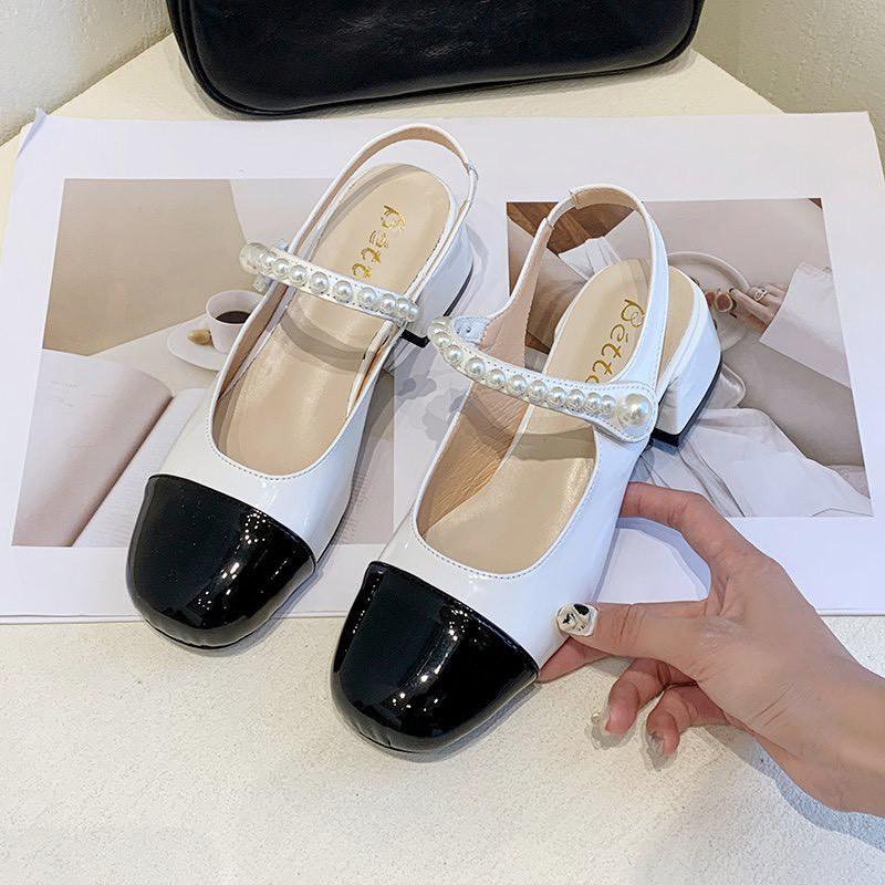 Sandal nữ bít mũi pha màu quai ngọc (mã C-2-sandal quai ngọc mũi đen