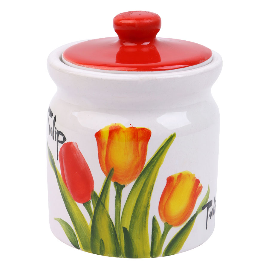 Hũ Đựng Gia Vị Bánh Mứt Hoa Tulip Dáng Trụ Bằng Sứ Cao Cấp Minh Tiến J2