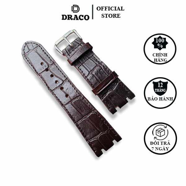 Dây da đòng hồ Draco DDDH06 màu nâu - size 25 nam chấy liệu da bò thật cao cấp dập vân cá sấu